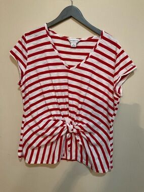 Liz Claiborne red and white striped tie-front shirt